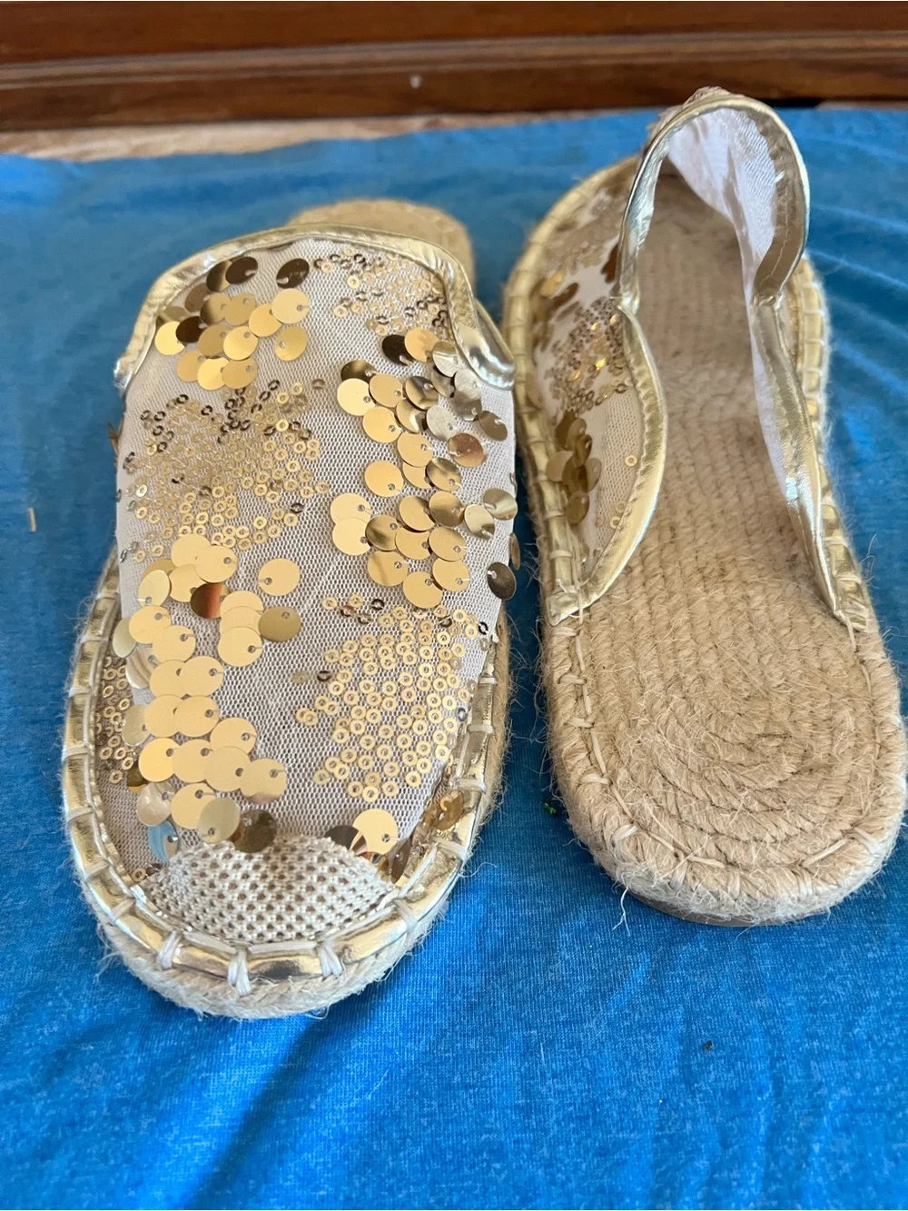 Gold Sequin Slip-On Espadrille Flats for Women - Picture 4 of 4